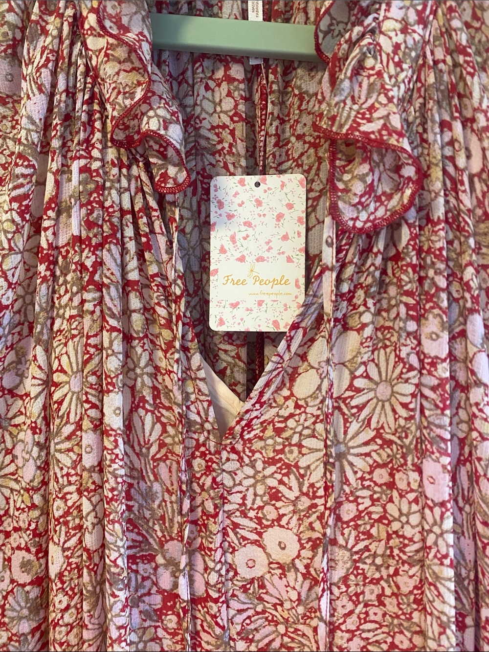 Free People Floral Ruffle Dress in Red and Pink